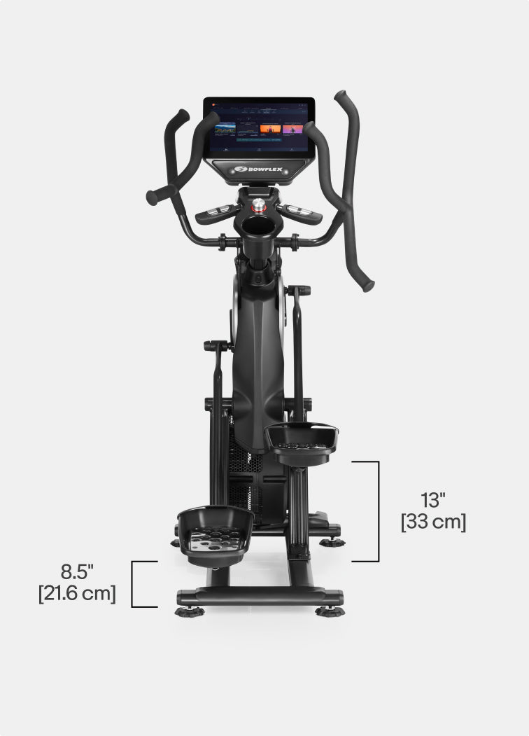 Front view of the BowFlex Max Total 16 with dimension labels on a white background.