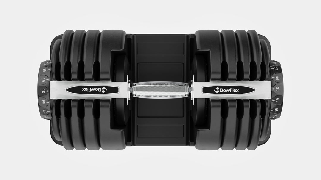Top view of a single Results Series 90 dumbbell